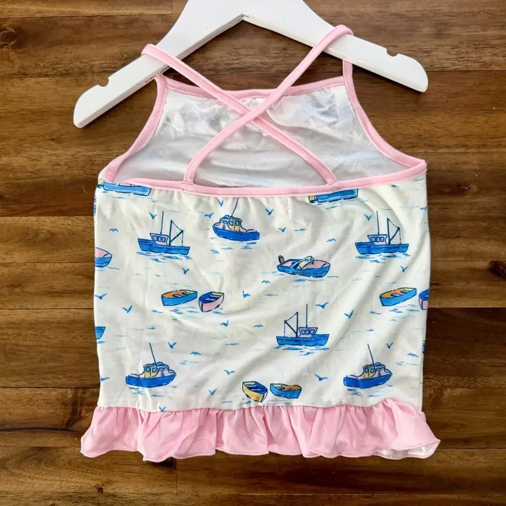 NWT SweetHoney Girls Cami Lounger Set Sailboats 6 Pink Blue Spaghetti Strap